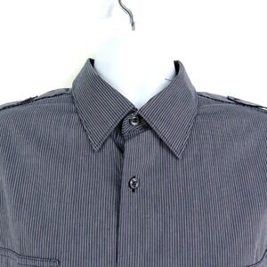 Perry‎ Ellis Dress Shirt Mens XL Blue Striped Cotton Button Pockets Long Sleeve
